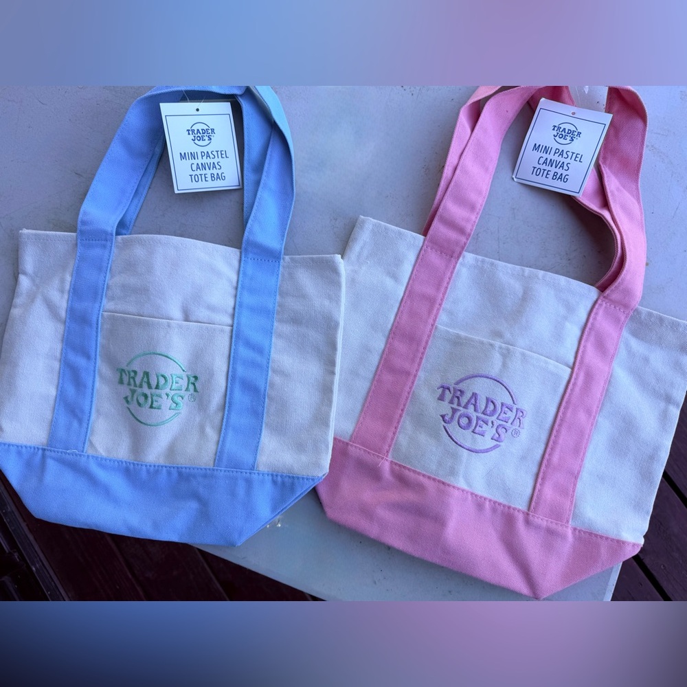 NWT Trader Joes Mini Pastel Canvas Tote Bag Green